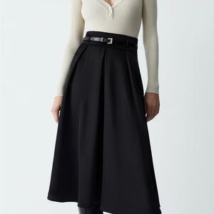 Commense Old Money Aesthetic Black Skirt with Belt